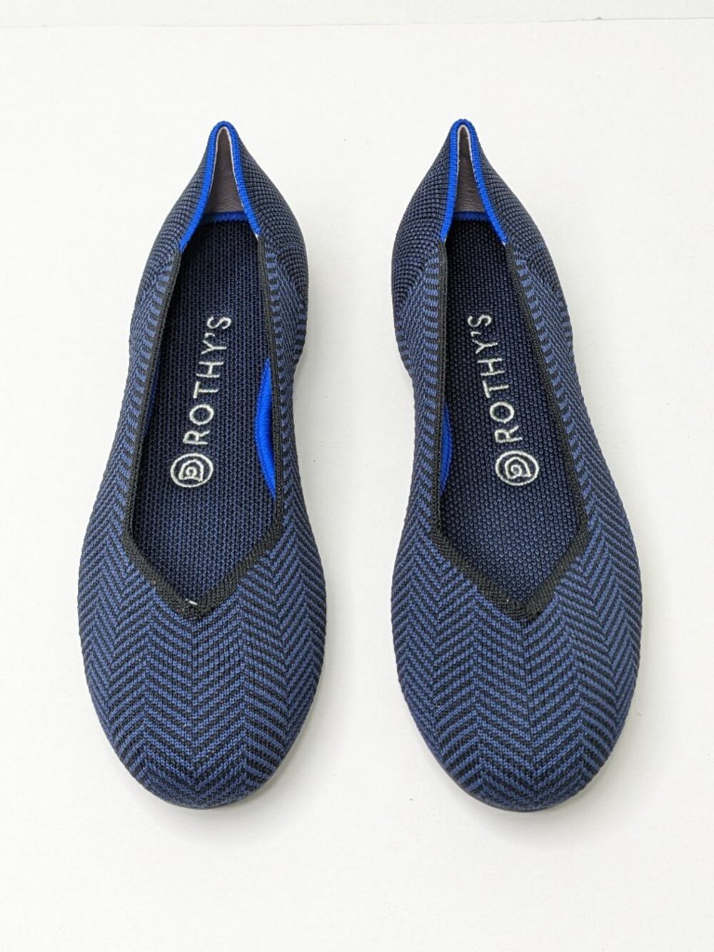 Rothy's The Flat Round Toe Slip-On Ballet Flats Midnight Herringbone Womens 8